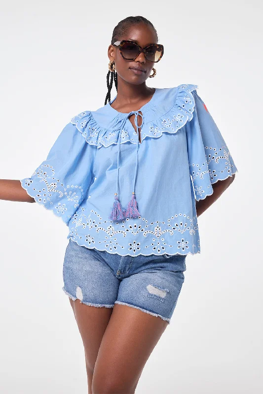 Blue Cutwork Blouse Pastel Color Blouse