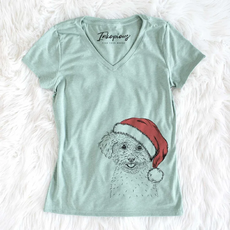 Santa Mickey the Bichon Frise - Women's V-neck Shirt-- Rayon Velvet Corduroy