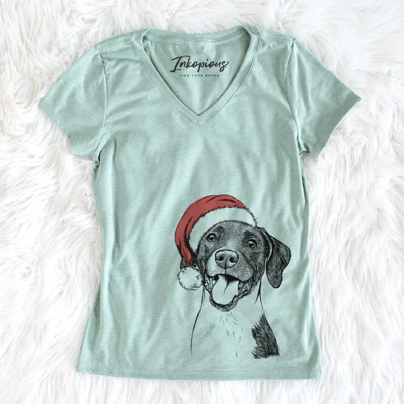 Santa Harper the Mixed Breed - Women's V-neck Shirt-- Knit Fabric Woven Fabric Fleece Fabric Santa Harper the Mixed Breed - Women's V-neck Shirt-- Knit Fabric Woven Fabric Fleece Fabric