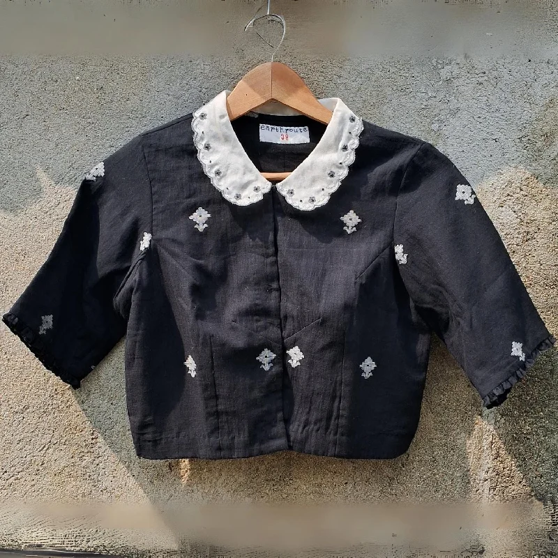 Embroidered Saree Blouse | Jamdani Cotton Muslin | Formal Wear | Black & White Soft Modal Blouse