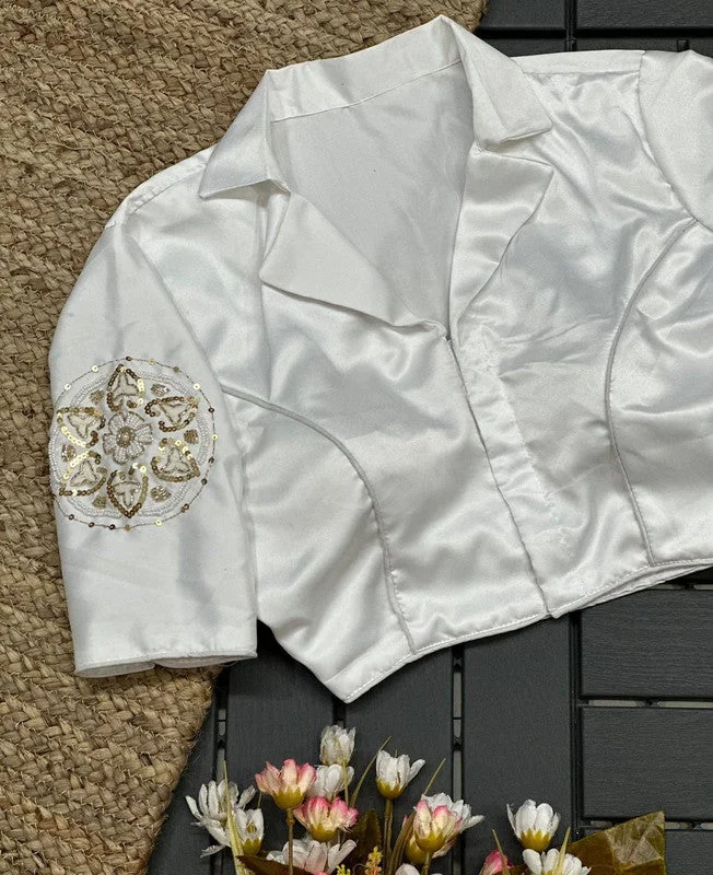 Women's White Colour Pure Silk Readymade Blouse Casual Relaxed Blouse