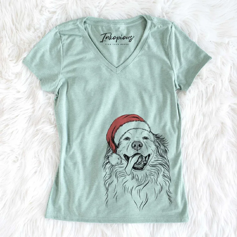Santa Shooter the Golden Retriever - Women's V-neck Shirt-- Elasticated Padded Insulated Santa Shooter the Golden Retriever - Women's V-neck Shirt-- Elasticated Padded Insulated