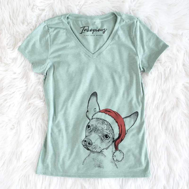 Santa Kahlo the Xoloitzcuintli - Women's V-neck Shirt-- Graphic T-Shirt Round Neck Polyester Santa Kahlo the Xoloitzcuintli - Women's V-neck Shirt-- Graphic T-Shirt Round Neck Polyester