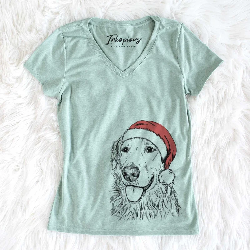 Santa Hopper the Golden Retriever - Women's V-neck Shirt-- Real Fur Shearling Chenille Santa Hopper the Golden Retriever - Women's V-neck Shirt-- Real Fur Shearling Chenille