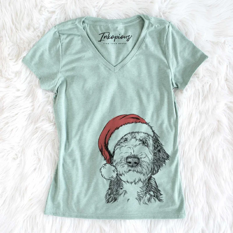Santa Milo Fluff the Sheepadoodle - Women's V-neck Shirt-- Modern Contemporary Chic