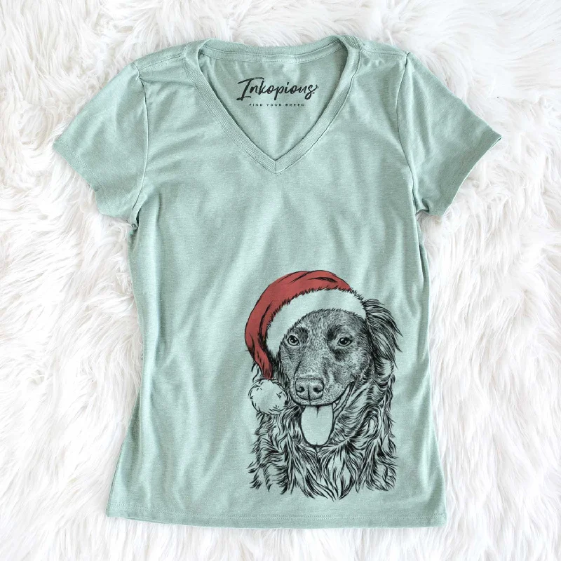 Santa Maisie Mae the Aussiedor - Women's V-neck Shirt-- Chenille Fabric Brocade Fabric Lace Fabric Santa Maisie Mae the Aussiedor - Women's V-neck Shirt-- Chenille Fabric Brocade Fabric Lace Fabric