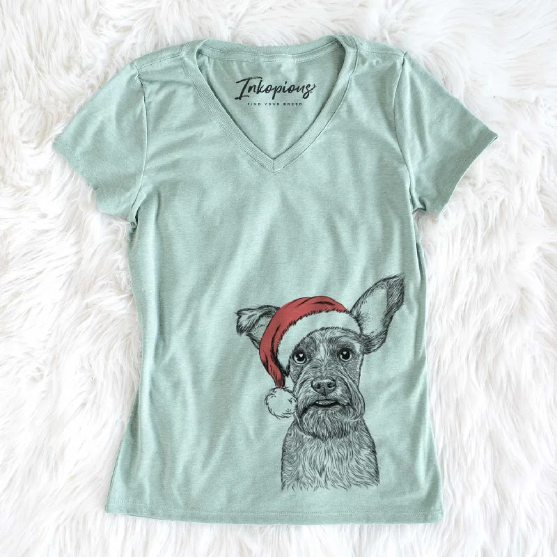 Santa Sawyer the Snorkie - Women's V-neck Shirt-- Chenille Blend Fleece Blend Nylon Blend