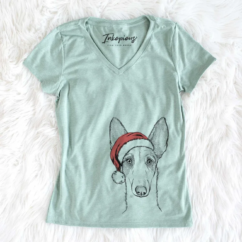 Santa Halo the Ibizan Sight Hound - Women's V-neck Shirt-- Nylon Fabric Polyester Fabric Spandex Fabric Santa Halo the Ibizan Sight Hound - Women's V-neck Shirt-- Nylon Fabric Polyester Fabric Spandex Fabric