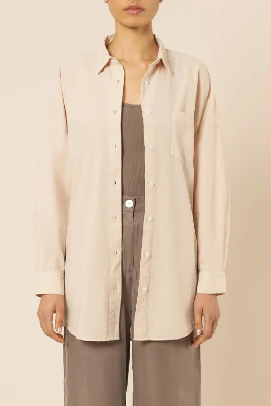 NUDE LUCY NAYA COTTON LONGLINE SHIRT - SAND-- Lace Blend Ribbed Blend Corduroy Blend NUDE LUCY NAYA COTTON LONGLINE SHIRT - SAND-- Lace Blend Ribbed Blend Corduroy Blend