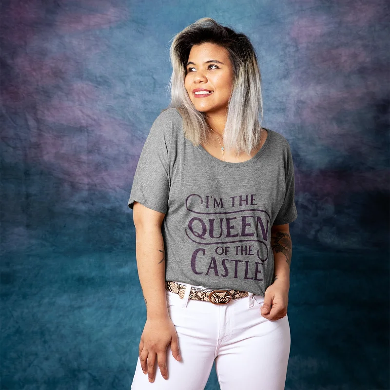 QUEEN OF THE CASTLE Women's Slouchy Shirt-- Plaid T-Shirt Polka Dot Checkered