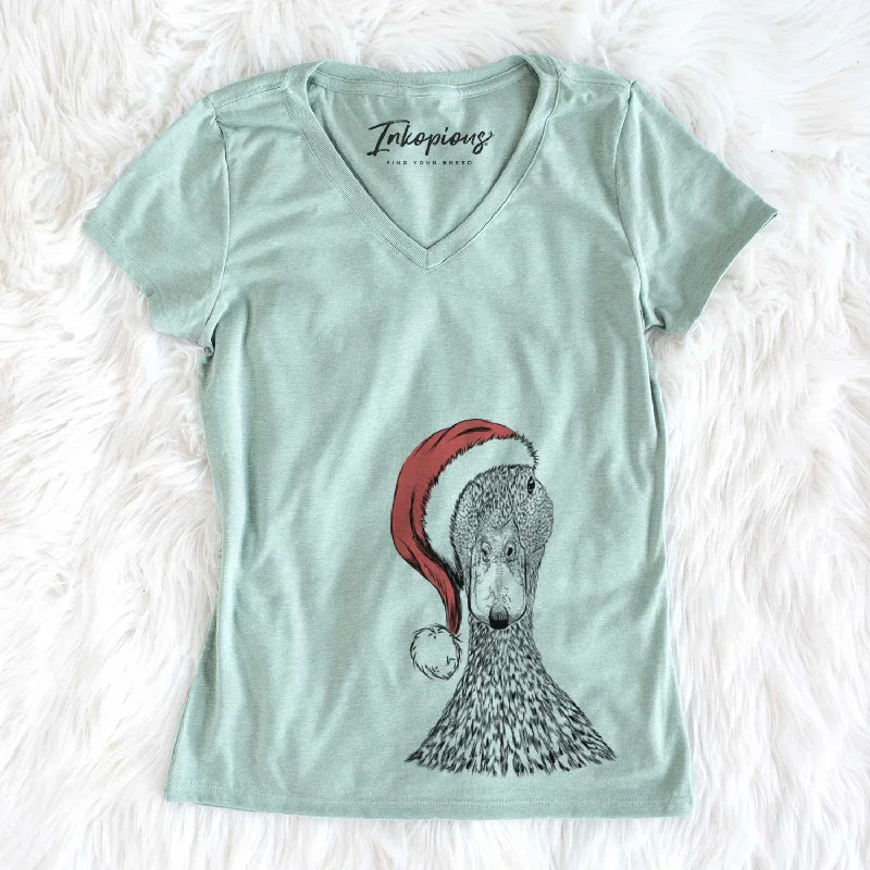 Santa Marge the Mallard Duck - Women's V-neck Shirt-- Knit Fabric Woven Fabric Fleece Fabric Santa Marge the Mallard Duck - Women's V-neck Shirt-- Knit Fabric Woven Fabric Fleece Fabric