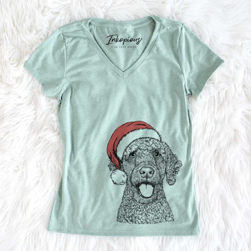 Santa Reina the Spanish Water Dog - Women's V-neck Shirt-- Rayon Velvet Corduroy
