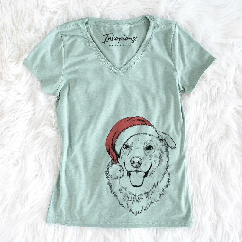 Santa Freeley the Mixed Breed - Women's V-neck Shirt-- Asymmetrical Pockets Print