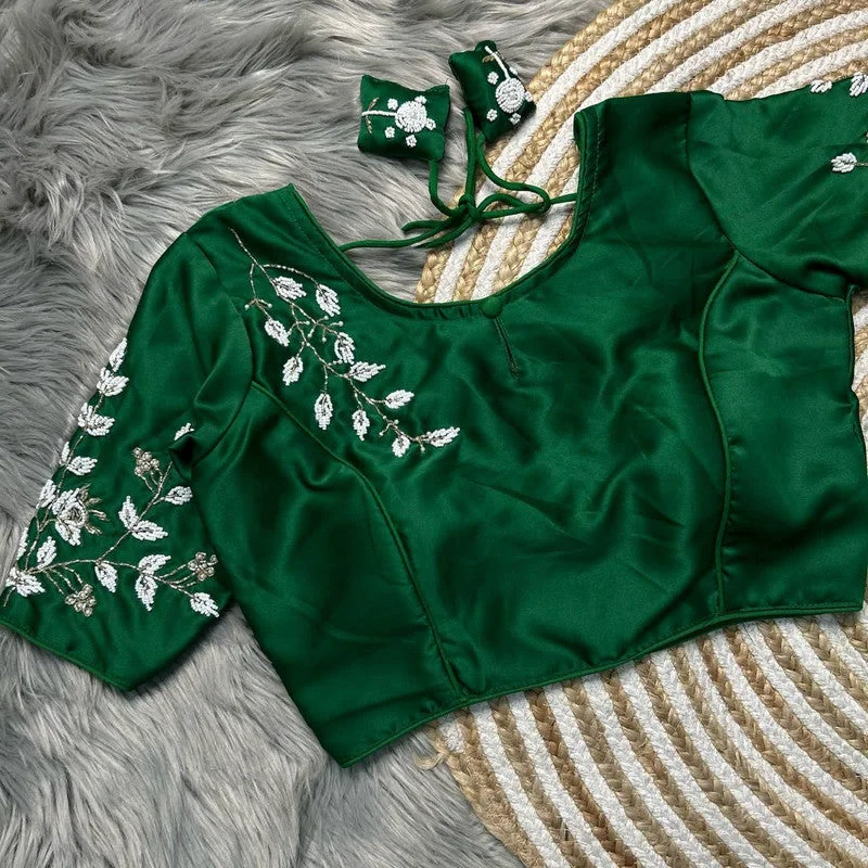 Women's Green Colour Pure Silk Readymade Blouse Double-Layered Blouse