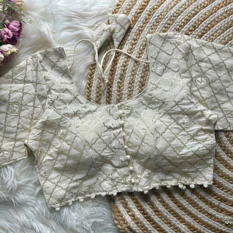 Women's White Colour Khadi Cotton Readymade Blouse Feminine Tie Blouse