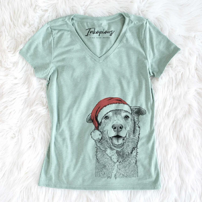 Santa Logan the Rescue Mutt - Women's V-neck Shirt-- Elegant Classic Vintage