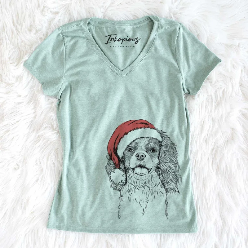 Santa Poppy the Cavalier King Charles Spaniel - Women's V-neck Shirt-- Front Pockets Side Pockets Patch Pockets Santa Poppy the Cavalier King Charles Spaniel - Women's V-neck Shirt-- Front Pockets Side Pockets Patch Pockets