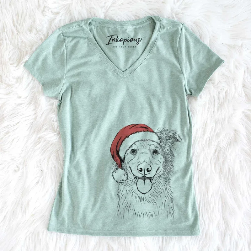 Santa Ruxtin the Mixed Breed - Women's V-neck Shirt-- Faux Fur Fabric Real Fur Fabric Shearling Fabric Santa Ruxtin the Mixed Breed - Women's V-neck Shirt-- Faux Fur Fabric Real Fur Fabric Shearling Fabric