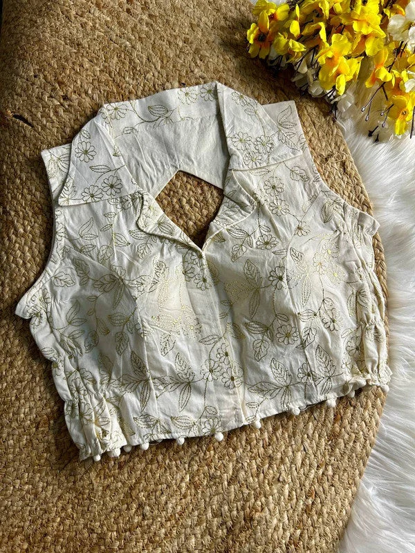 Women's White Colour Khadi Cotton Readymade Blouse Feminine Satin Blouse