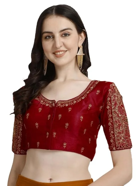 Women's Maroon Phantom Silk Readymade Blouse Double-Layered Blouse