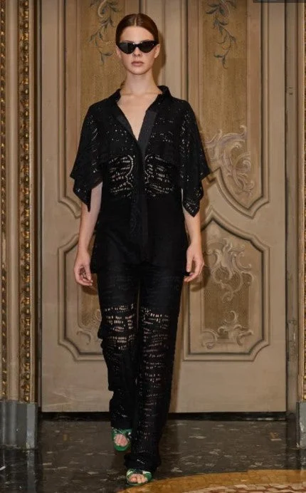 Thais Geometric Cotton Lace Shirt and Pant-- Cashmere Blend Cotton Blend Poly Blend
