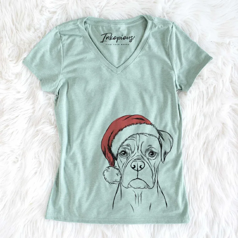 Santa Reese the Boxer - Women's V-neck Shirt-- Seamless Knitted Crochet