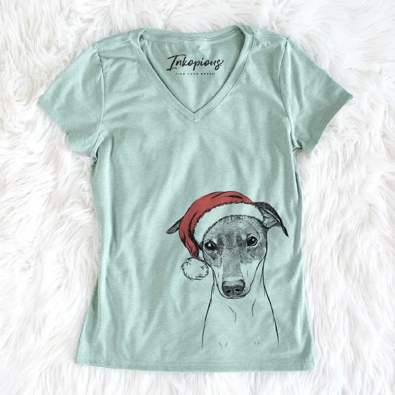 Santa Momo the Japanese Terrier - Women's V-neck Shirt-- Thin T-Shirt Open Front Quick Dry Santa Momo the Japanese Terrier - Women's V-neck Shirt-- Thin T-Shirt Open Front Quick Dry