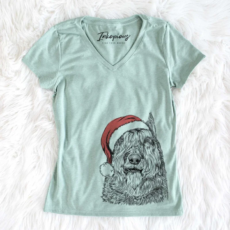 Santa Sabre the Bouvier Des Flandres - Women's V-neck Shirt-- Welt Pockets Slit Pockets Flap Pockets Santa Sabre the Bouvier Des Flandres - Women's V-neck Shirt-- Welt Pockets Slit Pockets Flap Pockets