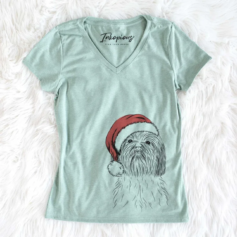Santa Scully the Shih Tzu - Women's V-neck Shirt-- Graphic Embroidered Appliqued