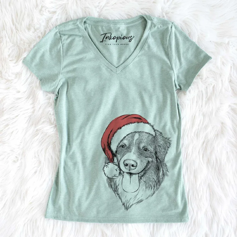 Santa Siena the Australian Shepherd - Women's V-neck Shirt-- Hooded Caped Shawl Collar