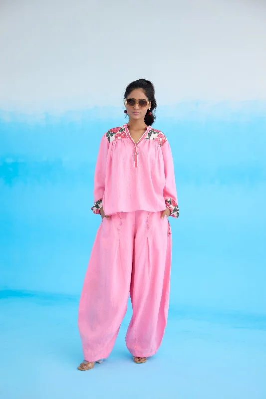 Pink Rose Baggy Pants Classic Stretch Pants