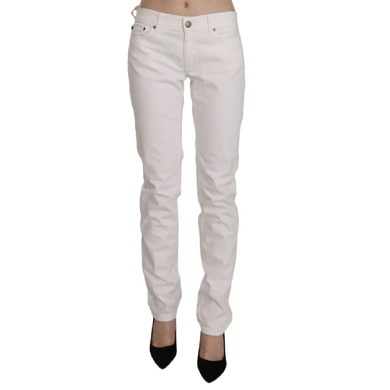 Dondup Chic White Skinny Cotton Blend Pants Cozy Full-Length Pants