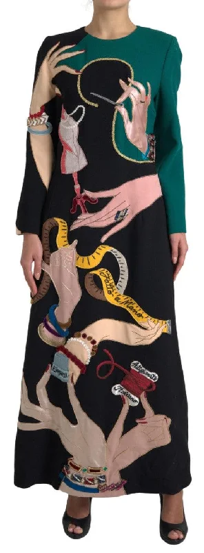 Dolce & Gabbana Elegant Multicolor Wool A-Line Dress Crew Neckline Sporty