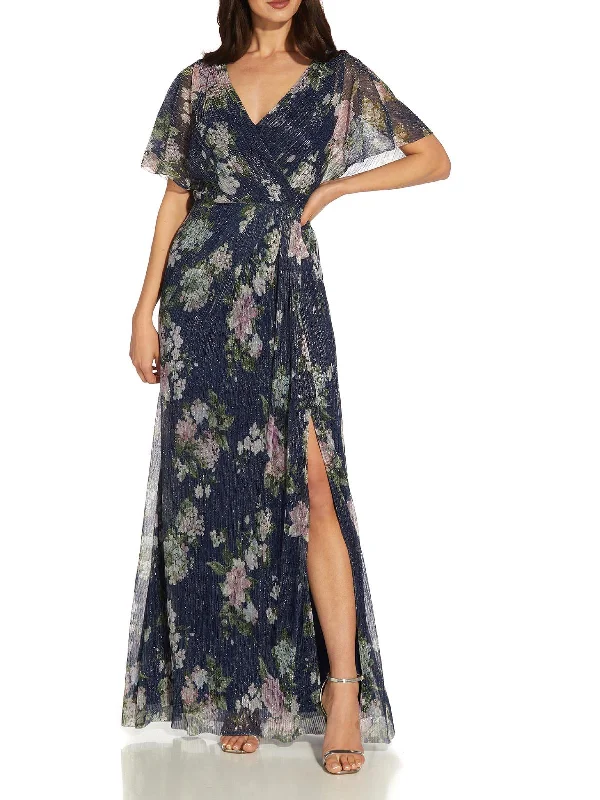 Womens Metallic Floral Evening Dress Tunics Trendy modern