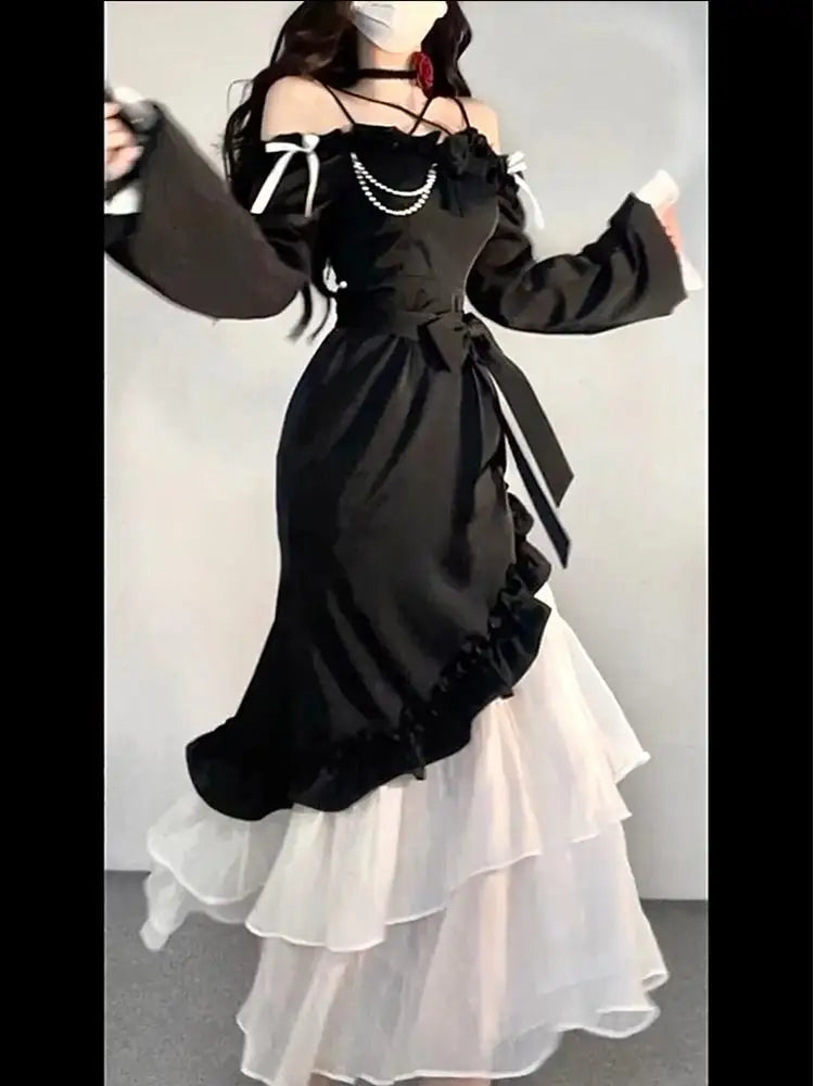 Yipinpay New French Style Fashion Even Party Dress Women New Design Irregular Elegant Midi Dress Bow One Piece Dress Korean Chic Off-the-shoulder Chic Trendy Yipinpay New French Style Fashion Even Party Dress Women New Design Irregular Elegant Midi Dress Bow One Piece Dress Korean Chic Off-the-shoulder Chic Trendy