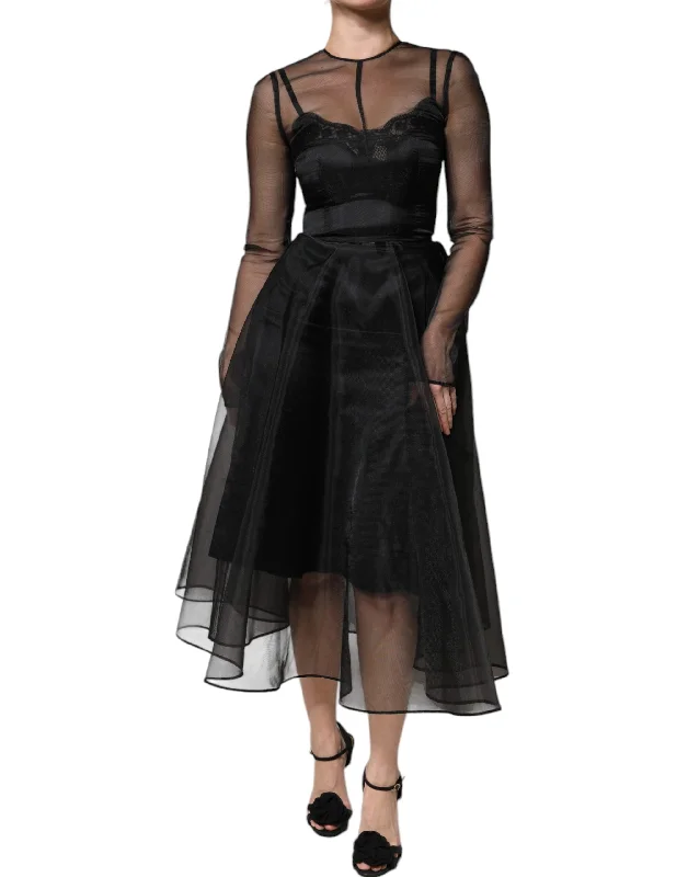 Dolce & Gabbana Black Tulle A-line Midi Cocktail Gown Dress Tunics Modern contemporary