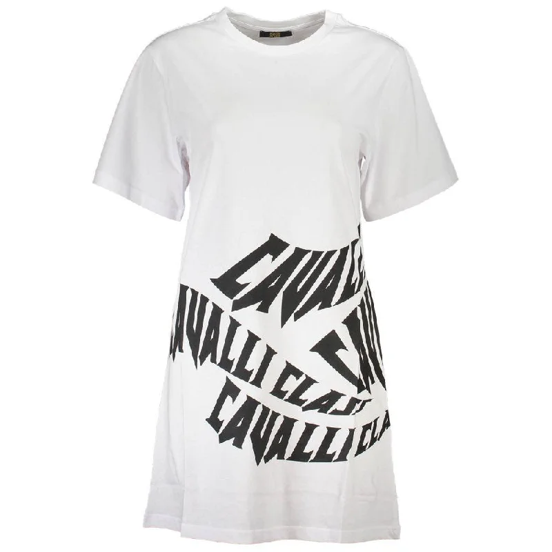 Cavalli Class White Cotton Women Dress Off-the-shoulder Chic Trendy