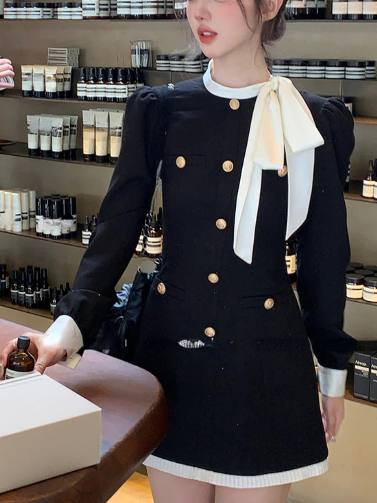 Yipinpay Autumn Vintage Black Y2k Mini Dress Office Lady Slim Elegant Party Dress Casual Sweet Korea Fashion Dress Woman Button Chic Cowl Neckline Elegant Yipinpay Autumn Vintage Black Y2k Mini Dress Office Lady Slim Elegant Party Dress Casual Sweet Korea Fashion Dress Woman Button Chic Cowl Neckline Elegant