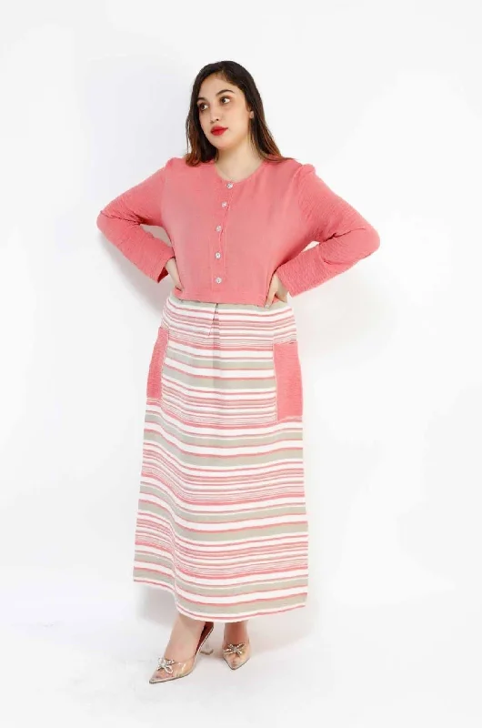 MAKKA 3 POCKET AND STRIPE LONG DRESS 3043MK Crew Neckline Sporty