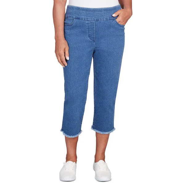 Superstretch Denim Fringe Capri Length Pant Comfortable Denim Leggings