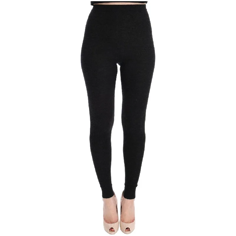 Dolce & Gabbana Elegant High-Waist Wool Tights Pants in Dark Gray Casual Yoga Pants