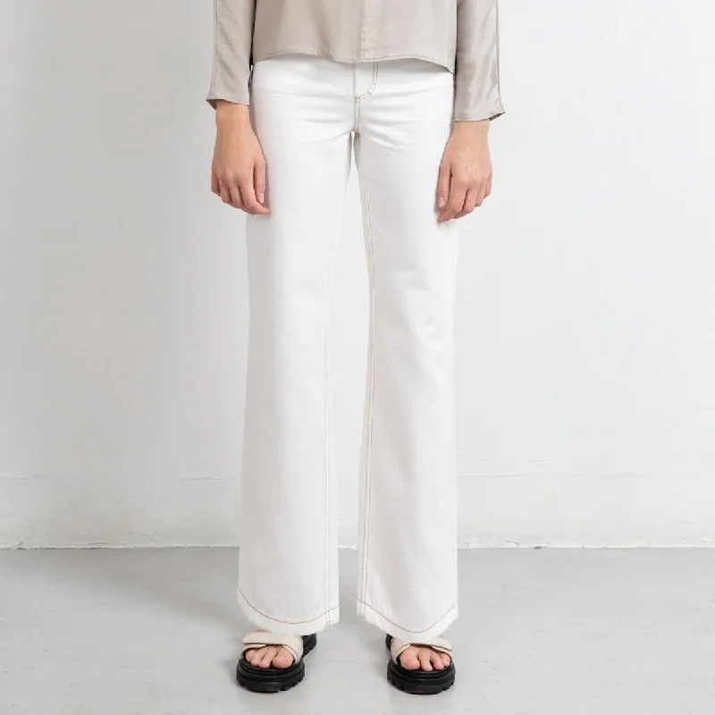 Long White Wide Leg 5-Pocket Pants Casual Wide Pants