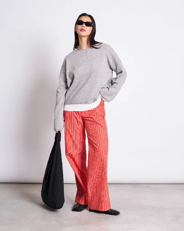 COTTON PANTS SOBY CHERRY RED WHITE STRIPED GOTS Trendy Wide-Legged Trousers
