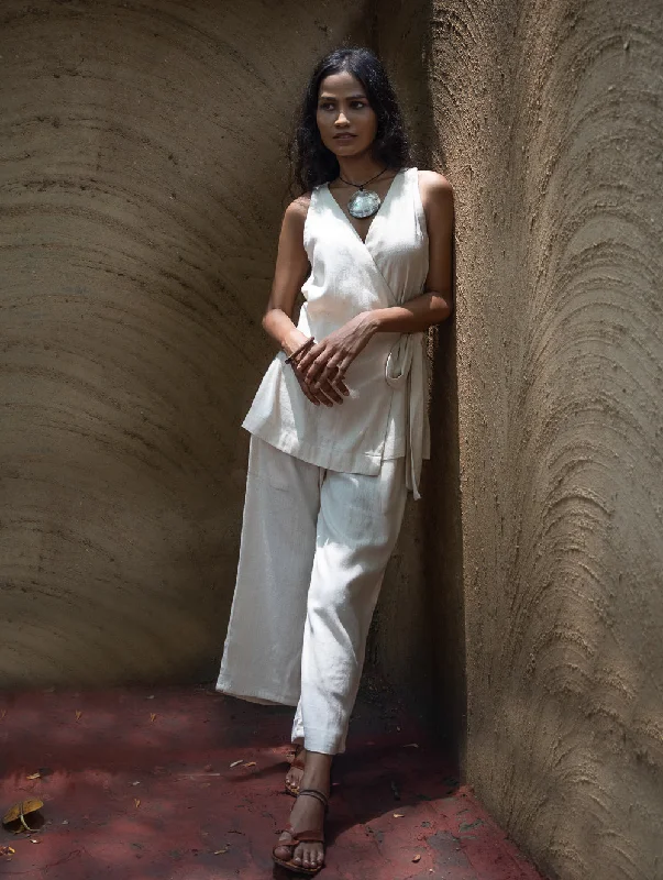 Organic Kala Cotton Wrap Top & Pants Set - Cream Elegance Formal Dress Pants