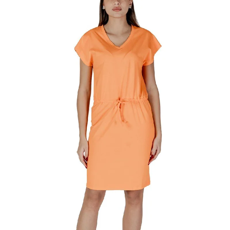 B.Young Orange Cotton Dress Turtleneck Neckline Stylish