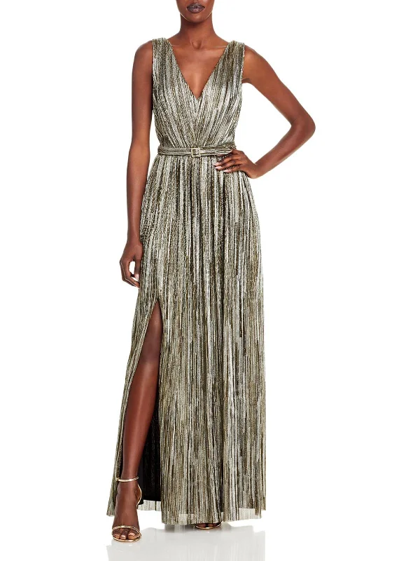 Womens Metallic Sleeveless Evening Dress Boatneck Modish Everyday