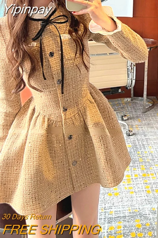 Yipinpay Autumn Elegant Y2k Mini Dress Women Casual Vintage Short Party Dress Female Long Sleeve One Piece Dress Korean Fashion Tunics Travel practical