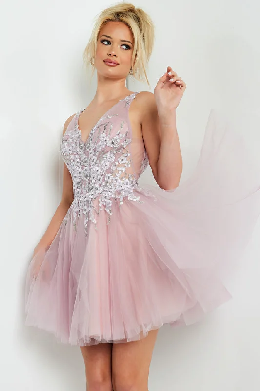 Jovani 09518 Mauve Fit and Flare V-Neckline Open Back Cocktail Homecoming Dress Tunics Brand named