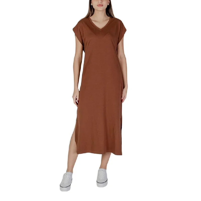 B.Young Brown Cotton Dress Pencil Office Professional