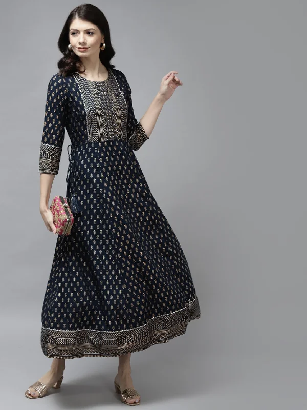 Navy Blue Ethnic A-Line Dress Tunics Gym athletic